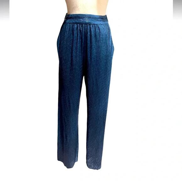 Line And Dot Metallic Party Pants Wide Leg Blue Size XS NWOT - Picture 2 of 5